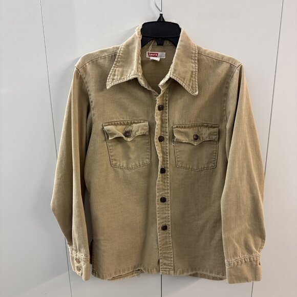 VTG Levi's Denim 1970's Long Sleeve Button Down Shirt LEVIS Tan M Distressed